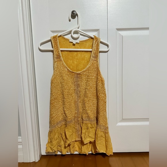 Anthropologie Eri + Ali Yellow Lace Savoia Flounced Peplum Tank Top - Picture 3 of 4